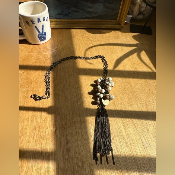Bohemian Shell and Bead Tassel Necklace Anthropologie - Picture 2 of 2